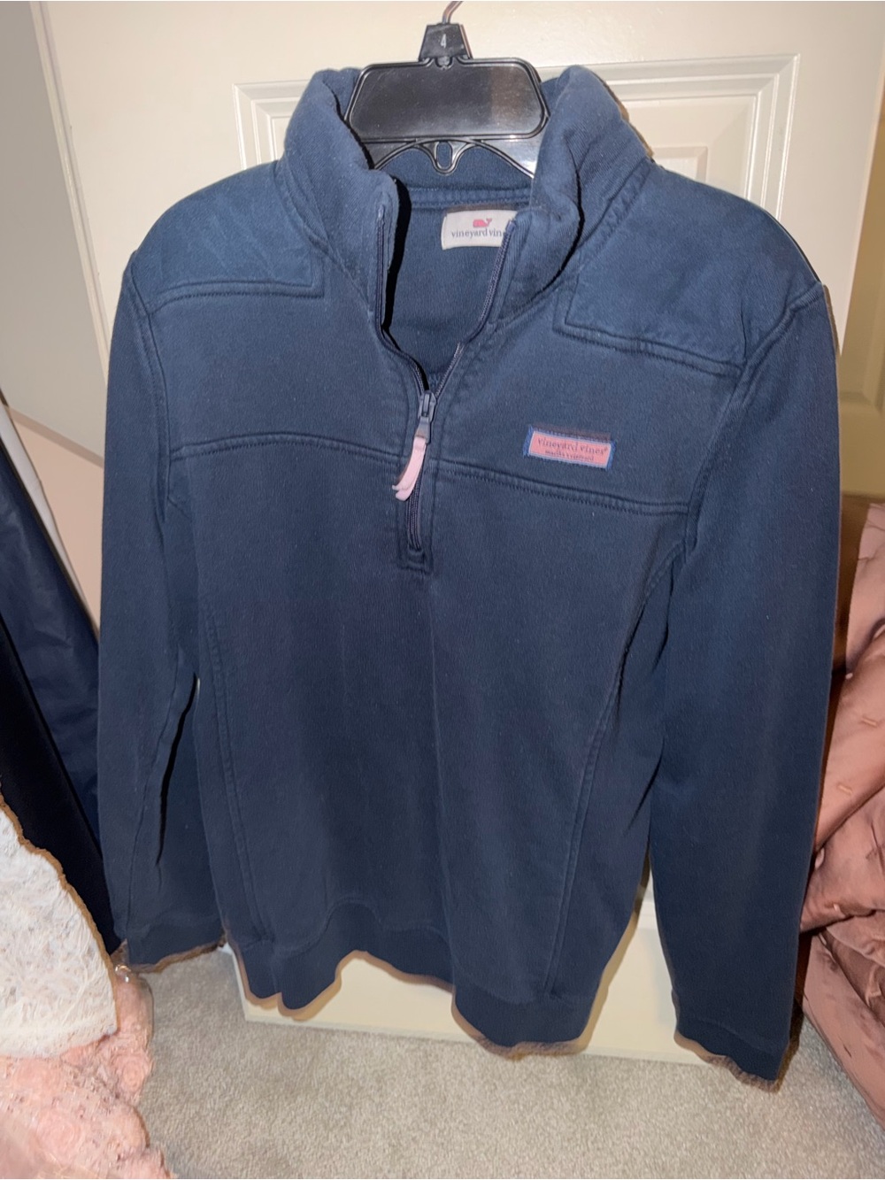 Vineyard Vines Navy Half-Zip Pullover with Pink Accents